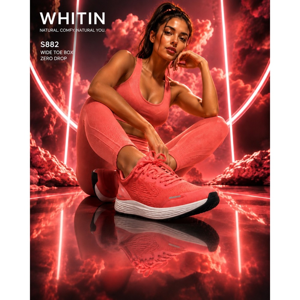 WHITIN Womens Zero Drop Running Shoes Coral Pink Wide Toe Box Sneakers S882 S 41